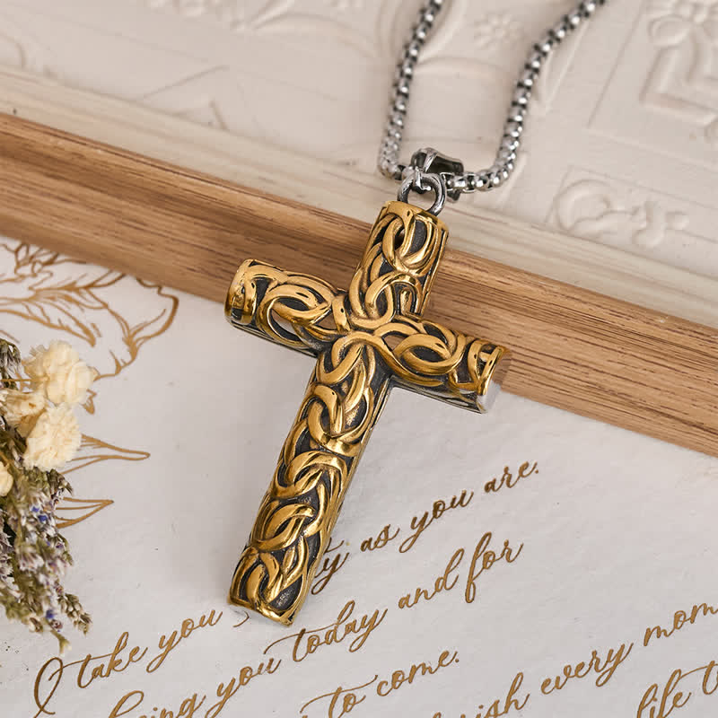 Hollow Twisted Knot Relief Cross Pendant Necklace: Timeless Emblem of Gentle Heavenly Guardianship