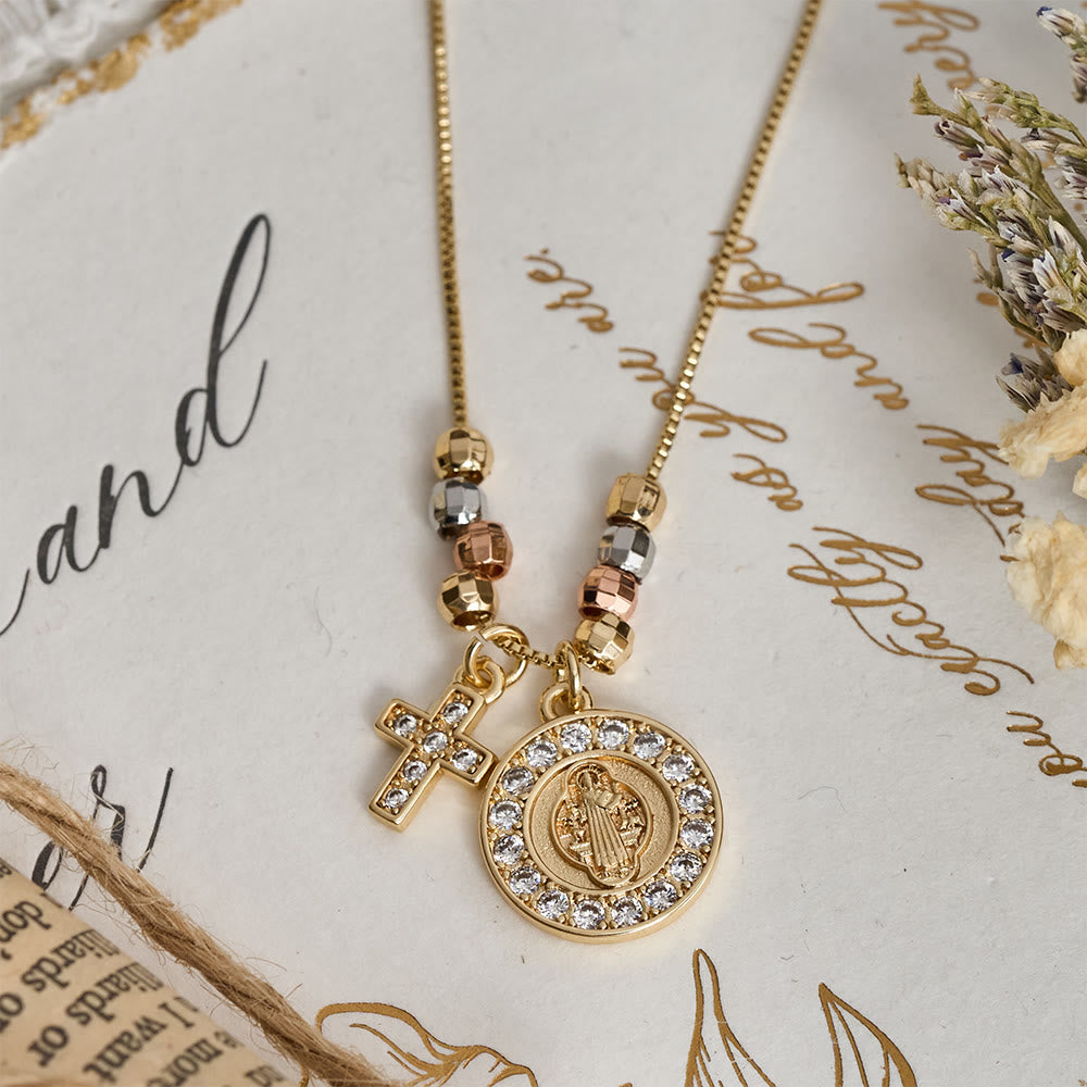 Mixed‑Bead St. Benedict Cross Pendant Necklace: Sign of Everlasting Sacred Safeguard