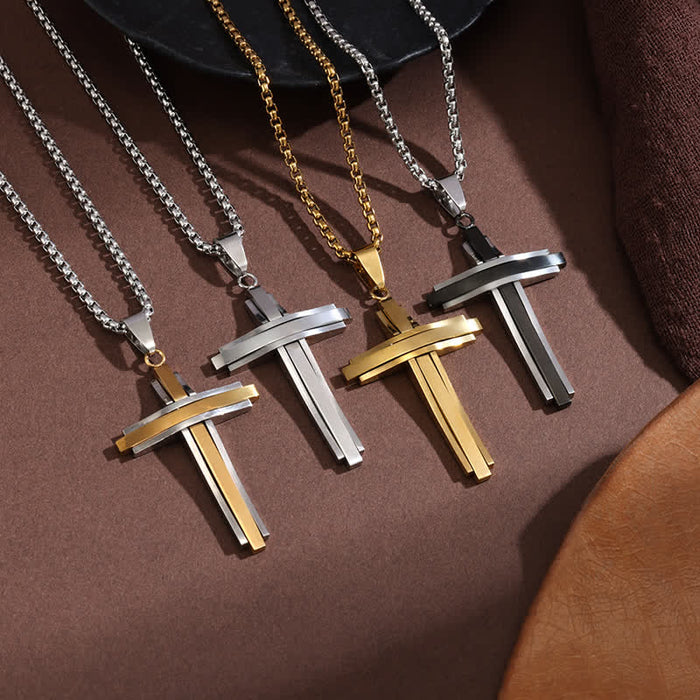 Stacked Bar Cross Box Chain Necklace: Token of Unfailing Divine Guardianship