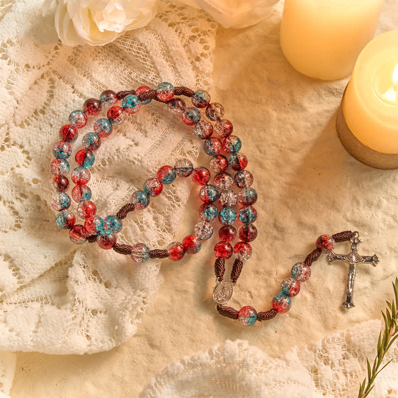 Christmas Themed Translucent Crackle Bead Rosary