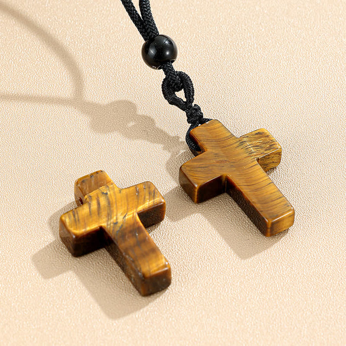 Versatile Natural Stone Cross Knot Necklace: Charm of Everlasting Divine Favor
