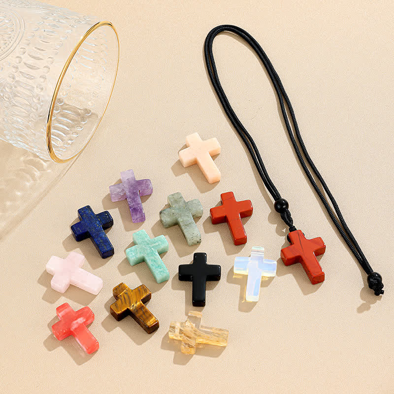 Versatile Natural Stone Cross Knot Necklace: Charm of Everlasting Divine Favor