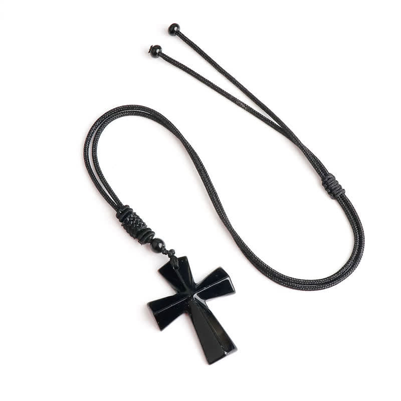 Polished Crystal Cross Knot Cord Necklace: Bearer of Gentle Heavenly Comfort