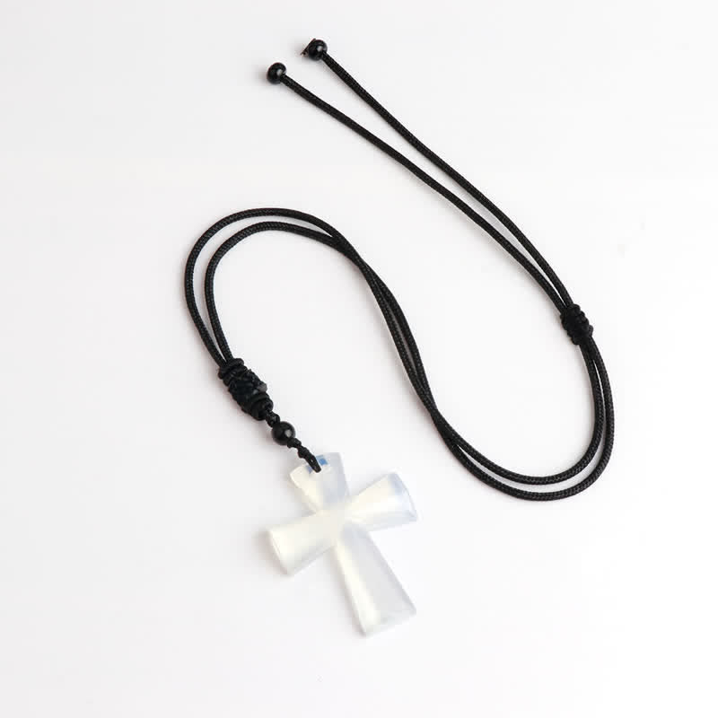 Polished Crystal Cross Knot Cord Necklace: Bearer of Gentle Heavenly Comfort