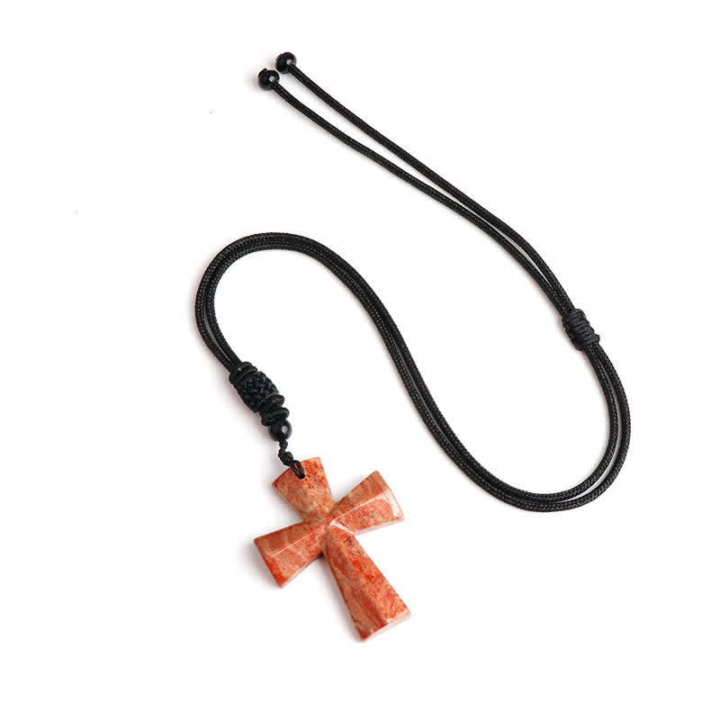 Polished Crystal Cross Knot Cord Necklace: Bearer of Gentle Heavenly Comfort