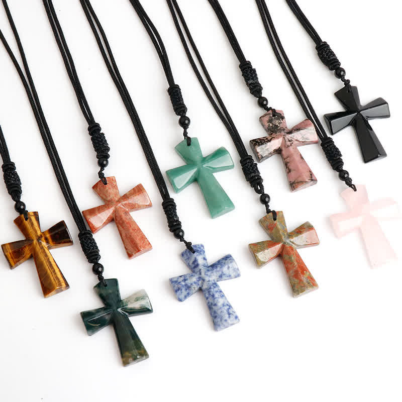 Polished Crystal Cross Knot Cord Necklace: Bearer of Gentle Heavenly Comfort
