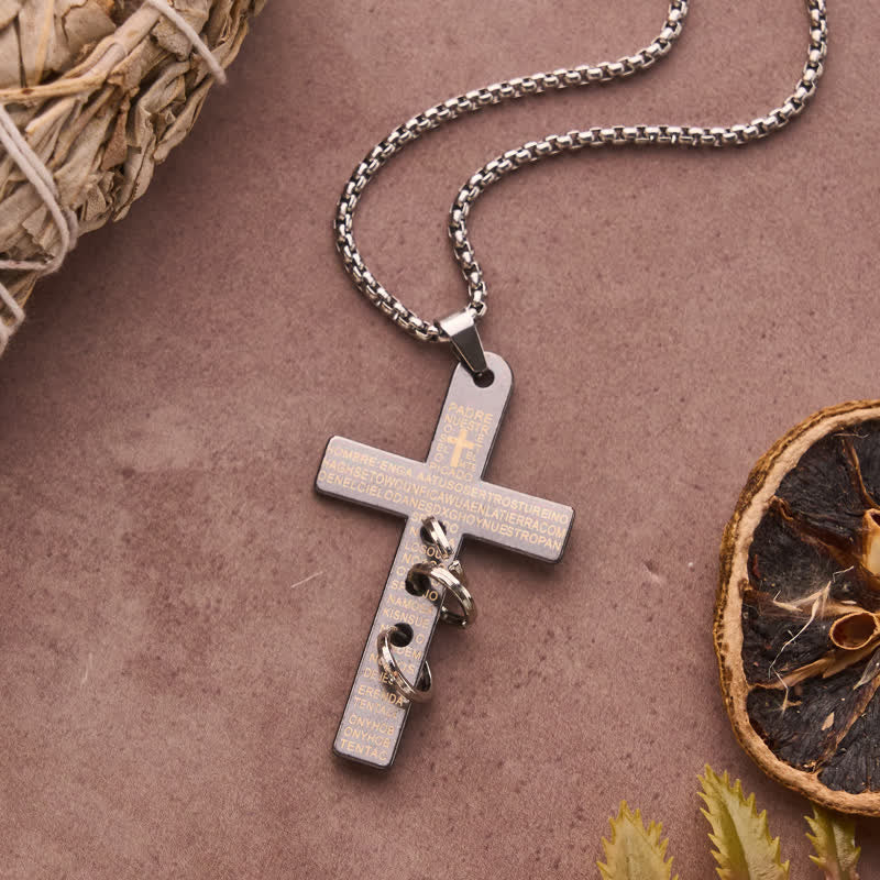 Engraved Scripture Cross Box Chain Necklace: Emblem of Heavenly Promise Grace