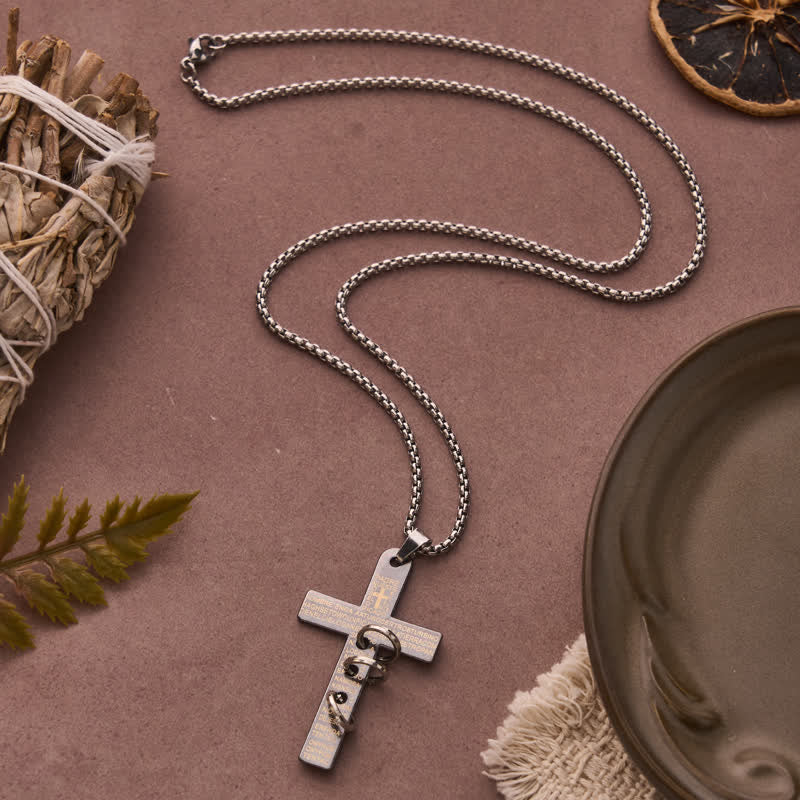 Engraved Scripture Cross Box Chain Necklace: Emblem of Heavenly Promise Grace