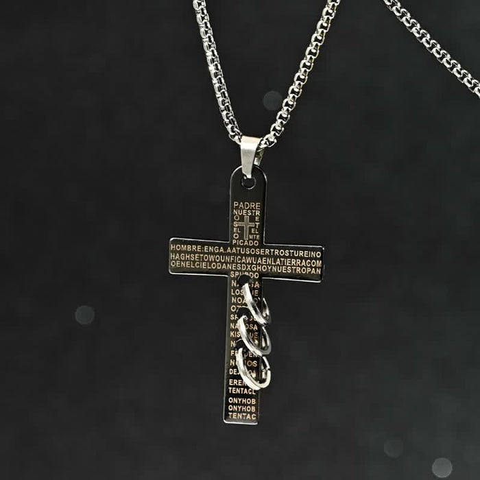 Engraved Scripture Cross Box Chain Necklace: Emblem of Heavenly Promise Grace