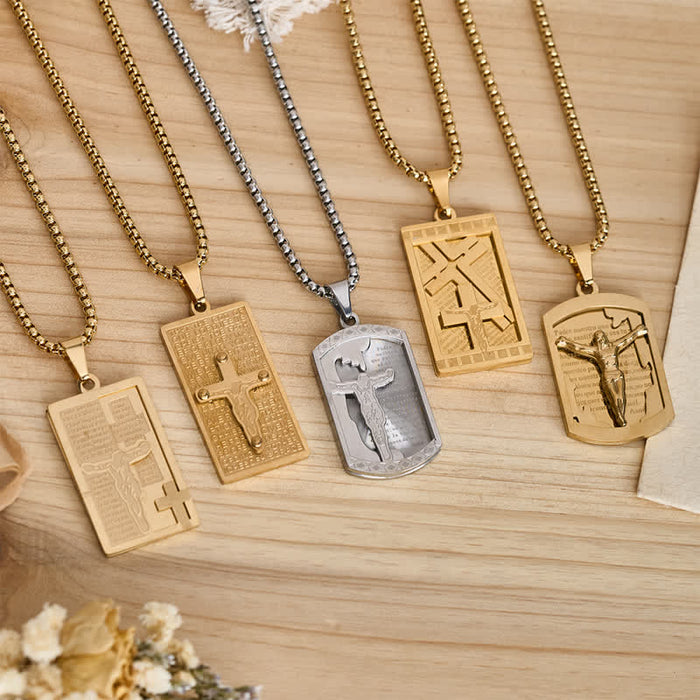Masculine Engraved Dog Tag Necklace With Crucifix: Emblem of Heavenly Gentle Favor