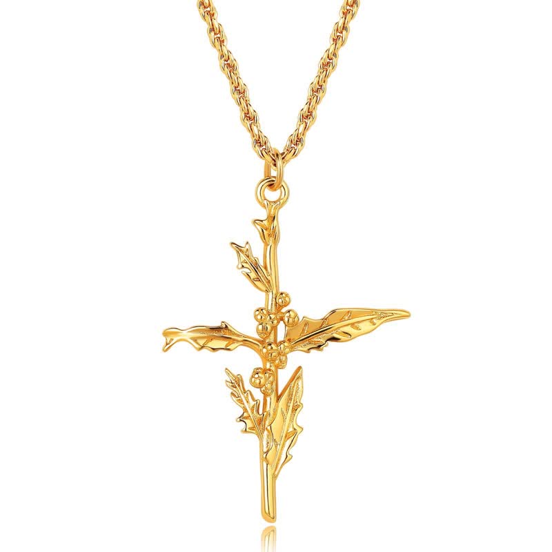 Polished Zinc Alloy Birth Flower Cross Necklace: Icon of Warm Heavenly Blessing