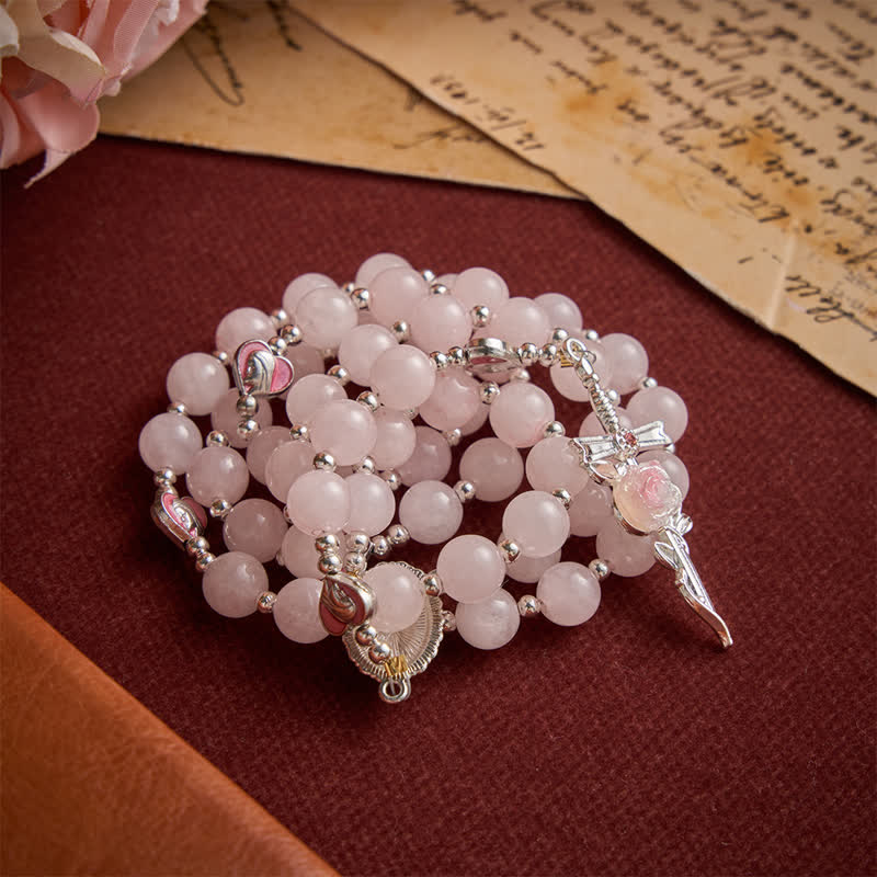Blush Rose Quartz Rosary With Our Lady Medallion & Rose Cross: Token of Tender Divine Love