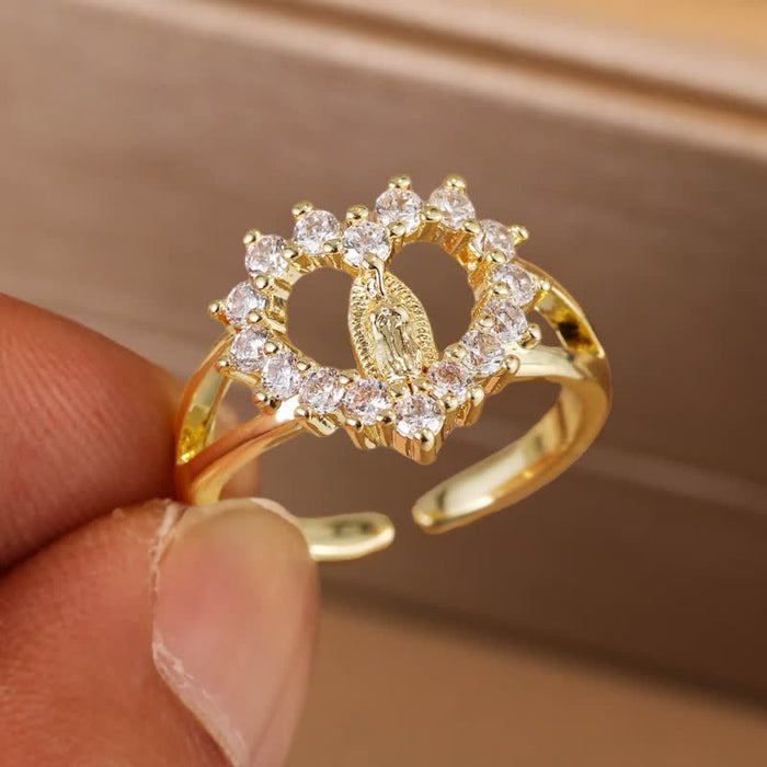 Elegant Crystal Framed Our Lady of Guadalupe Ring: Emblem of Heavenly Gentle Favor