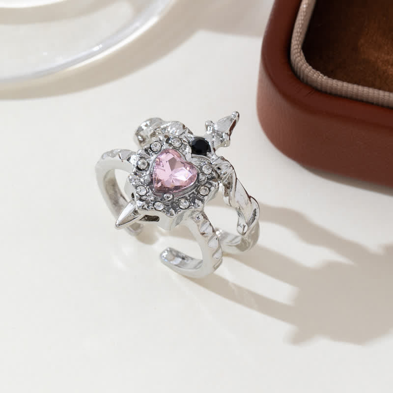 Heart Crystal & Sword Cross Split Band Ring: Token of Gentle Divine Tenderness