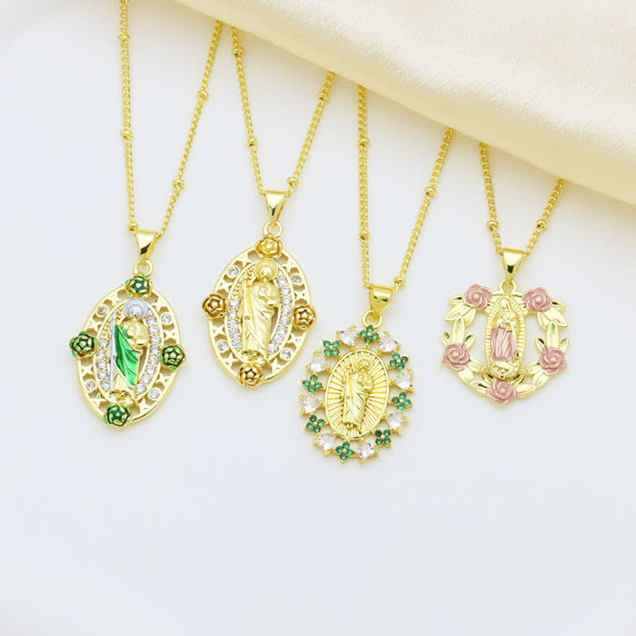 Devotion Inspired Enamel Copper St. Jude & Our Lady of Guadalupe Necklace
