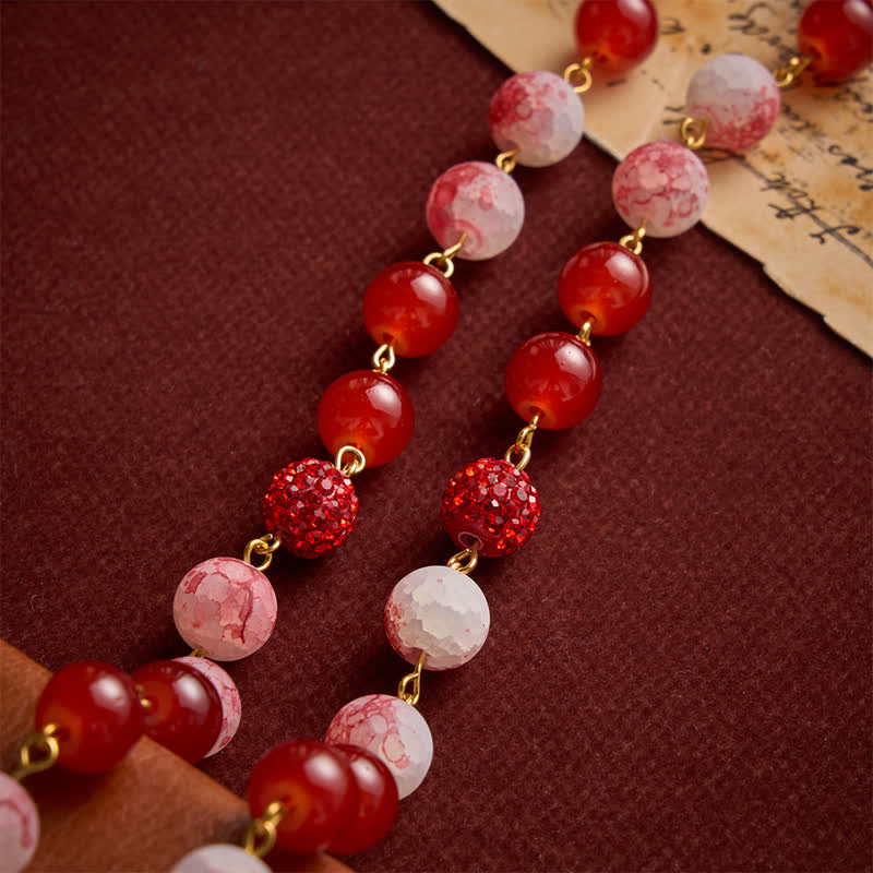 Festive Red & Frosted Crackle Glass Rosary With Our Lady Medal & Red Crucifix
