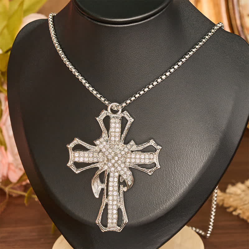 Luxe Jeweled Hollow Cross Box Chain Necklace: Icon of Quiet Heavenly Serenity