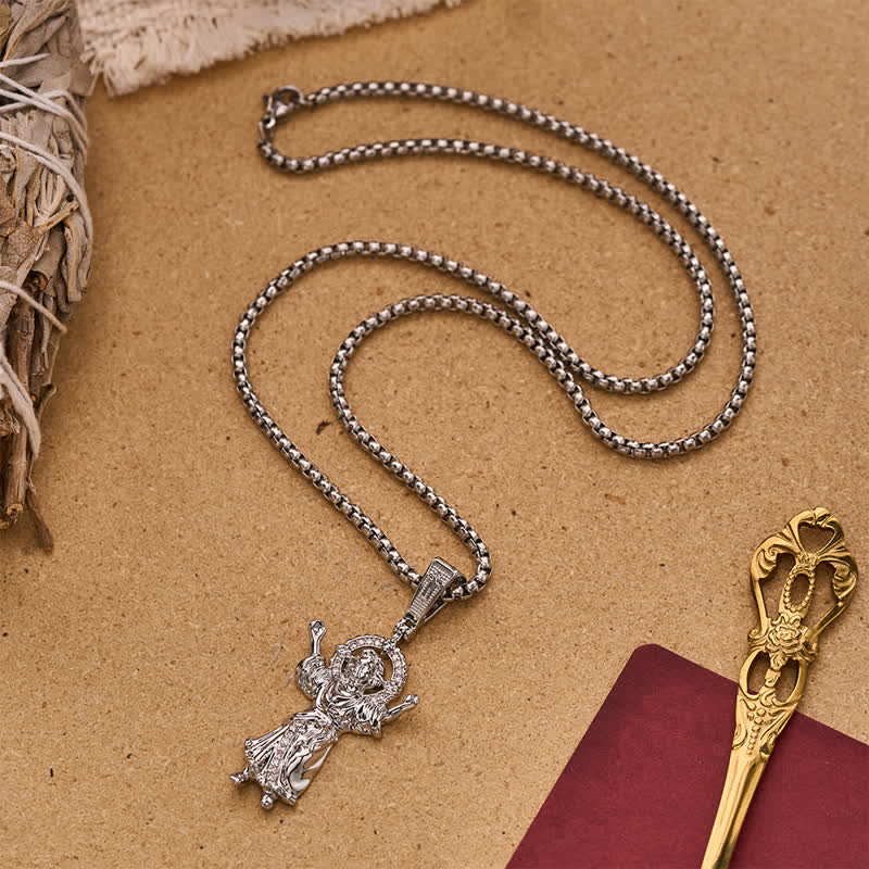 Ornate 3D Divine Child Jesus Wheat Chain Necklace: Icon of Quiet Sacred Serenity