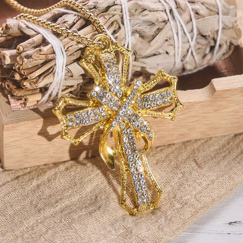 Luxe Jeweled Hollow Cross Box Chain Necklace: Icon of Quiet Heavenly Serenity
