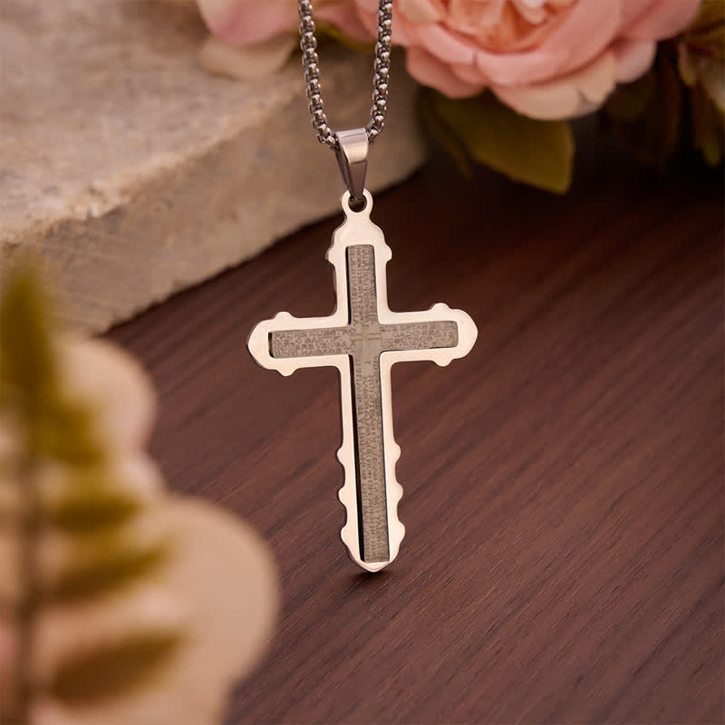 Curved Edge Prayer Verse Cross Necklace: Sacred Chest Marker of Heavenly Grace