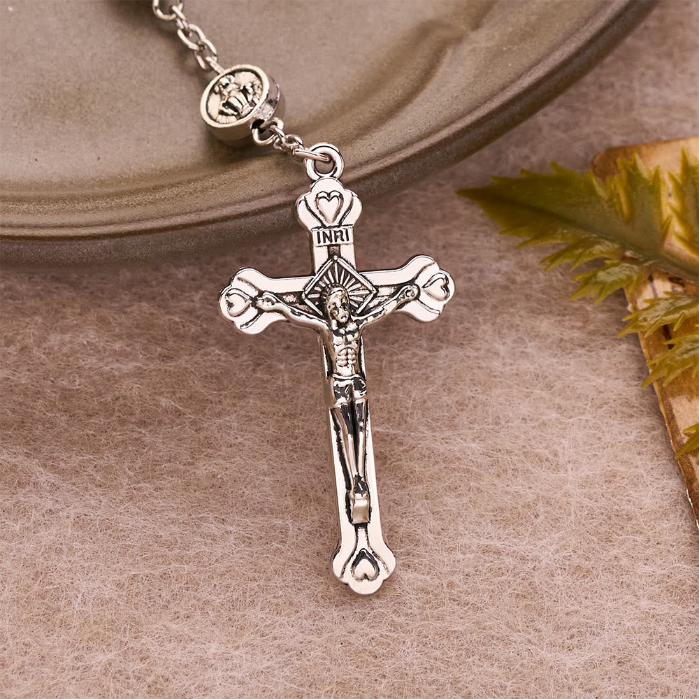 Embossed Alloy Rosary With Our Lady Miraculous Medal & Sacred Crucifix