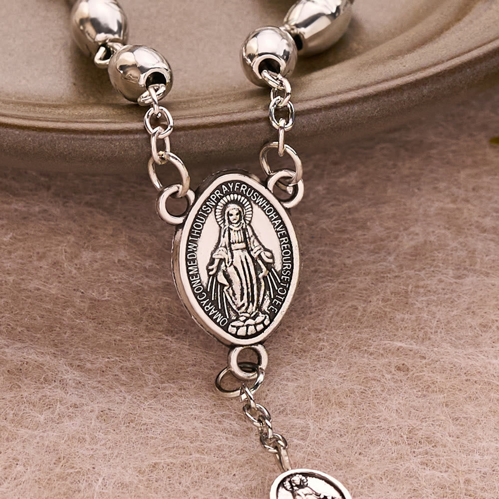 Embossed Alloy Rosary With Our Lady Miraculous Medal & Sacred Crucifix