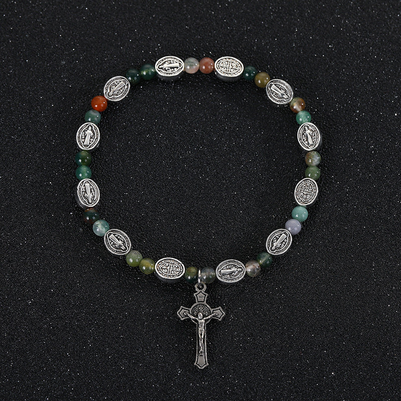 Agate/Turquoise St. Benedict Cross Bracelet