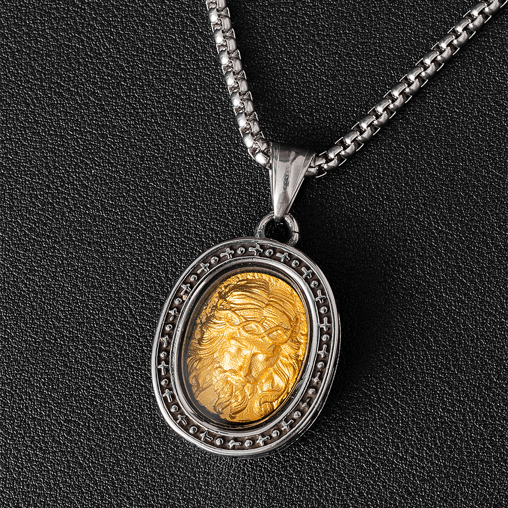 the Golden Christ Saint Medal Pendant Titanium Necklace