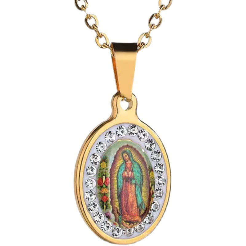the Our Lady of Guadalupe Snake Bone Chain Colorful Necklace