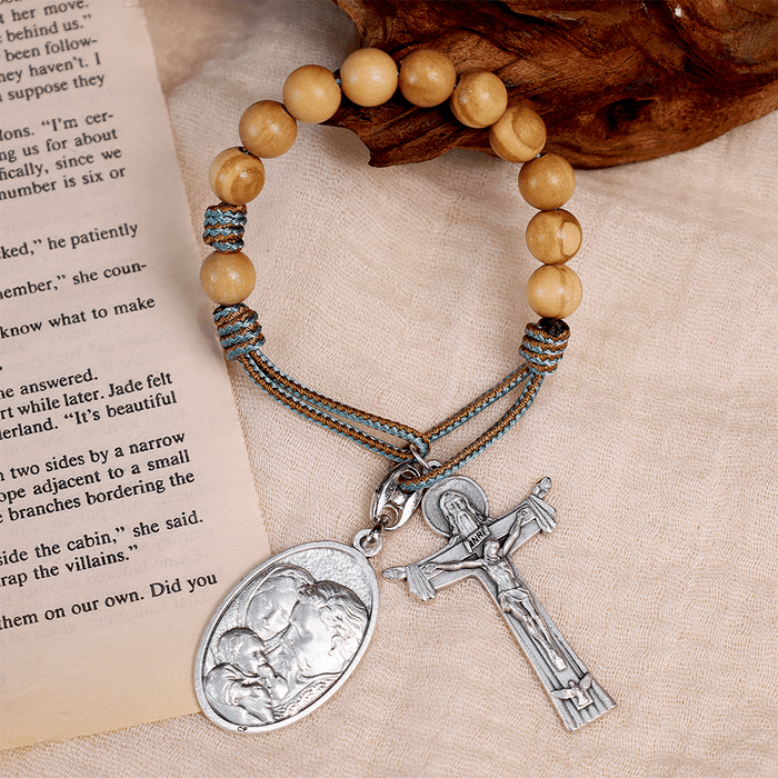 Mary Joseph with Baby Jesus Medal & Holy Trinity Cross Olive Wood Pocket Rosary