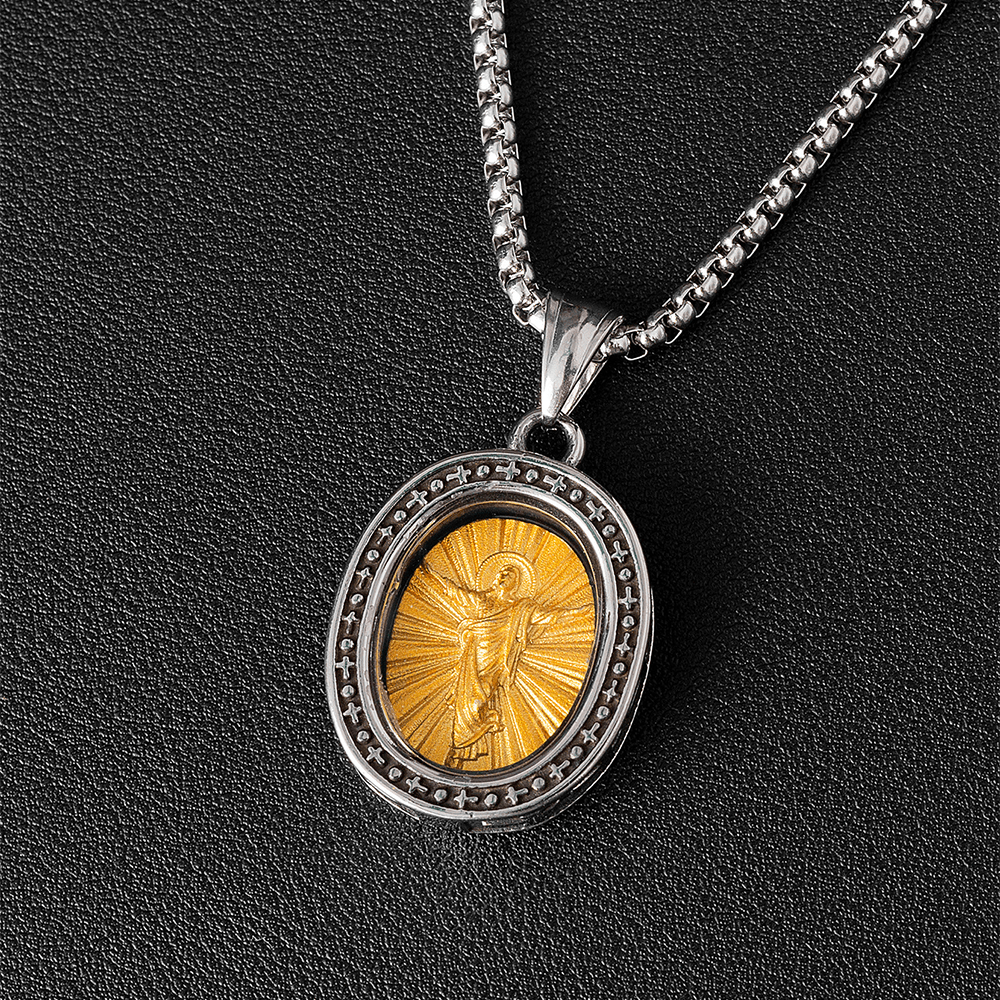 the Golden Christ Saint Medal Pendant Titanium Necklace