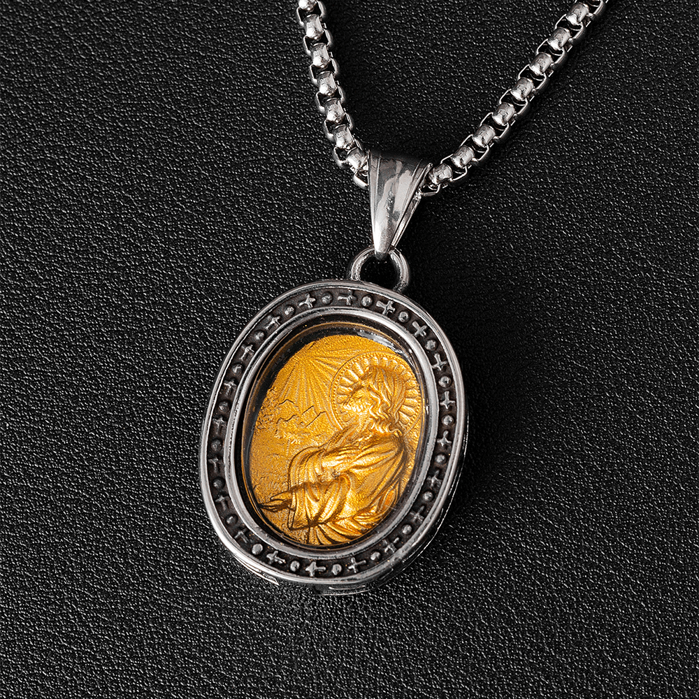 the Golden Christ Saint Medal Pendant Titanium Necklace