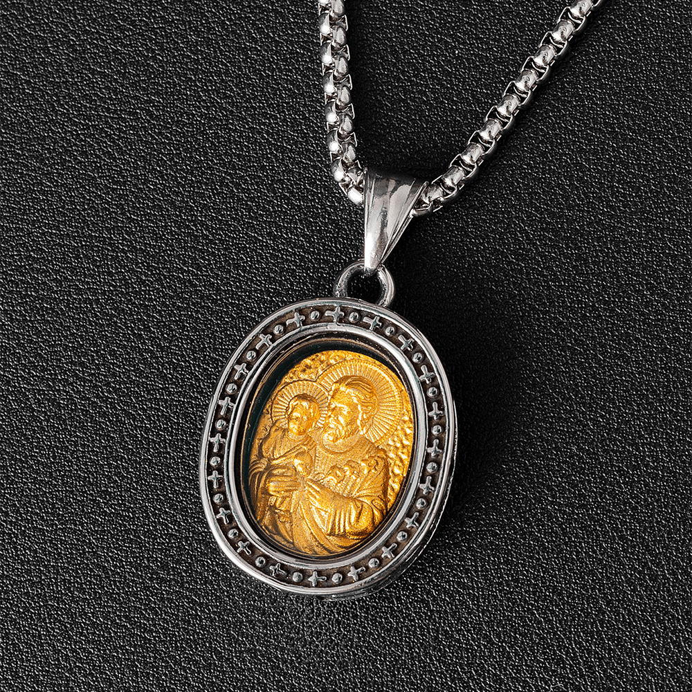 the Golden Christ Saint Medal Pendant Titanium Necklace