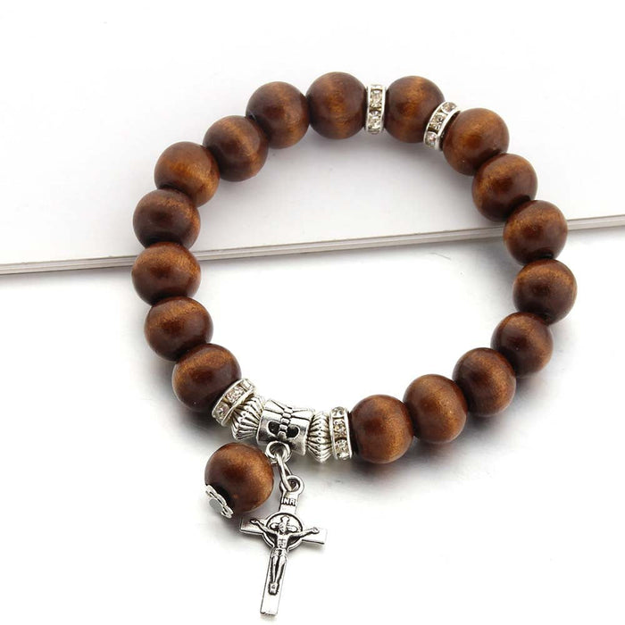 Handmade Wooden Bead Jesus Cross Bracelet