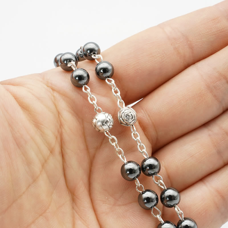 Hematite Rosary with Blessed Virgin Mary Medal