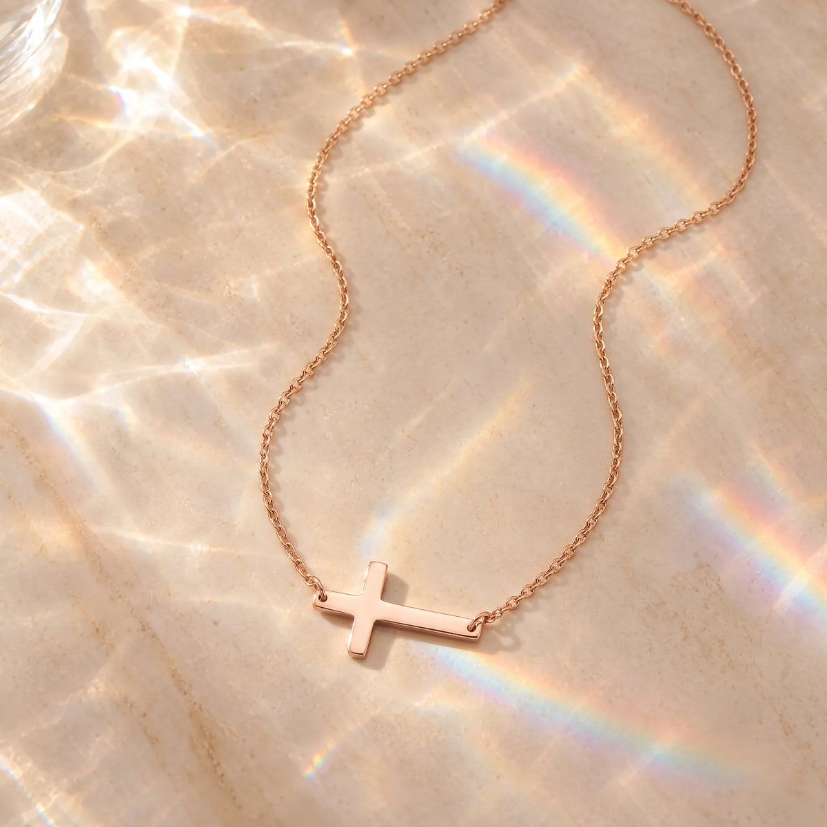 Stainless Steel Sideways Cross Necklace