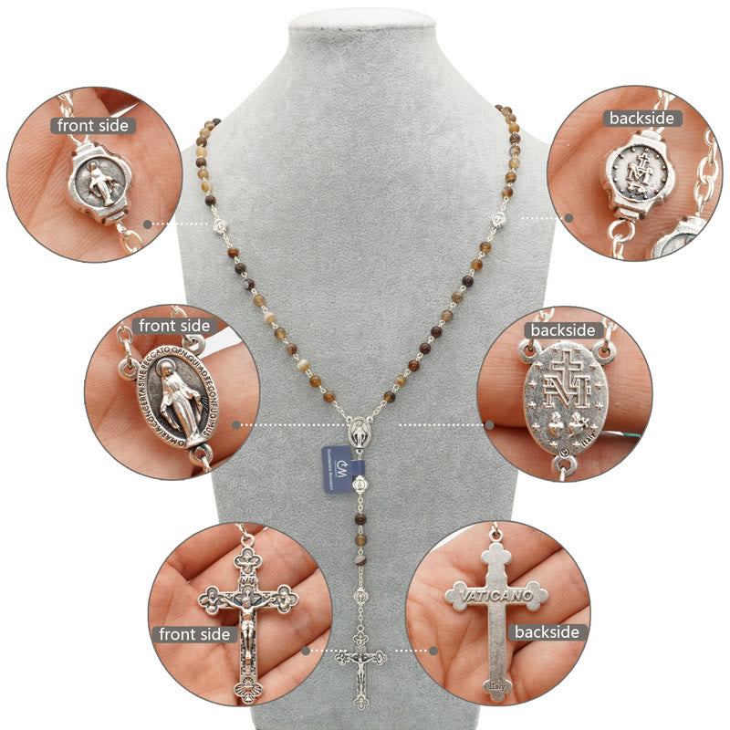 Virgin Mary Agate Prayer Rosary with 5-in-1 Crucifix