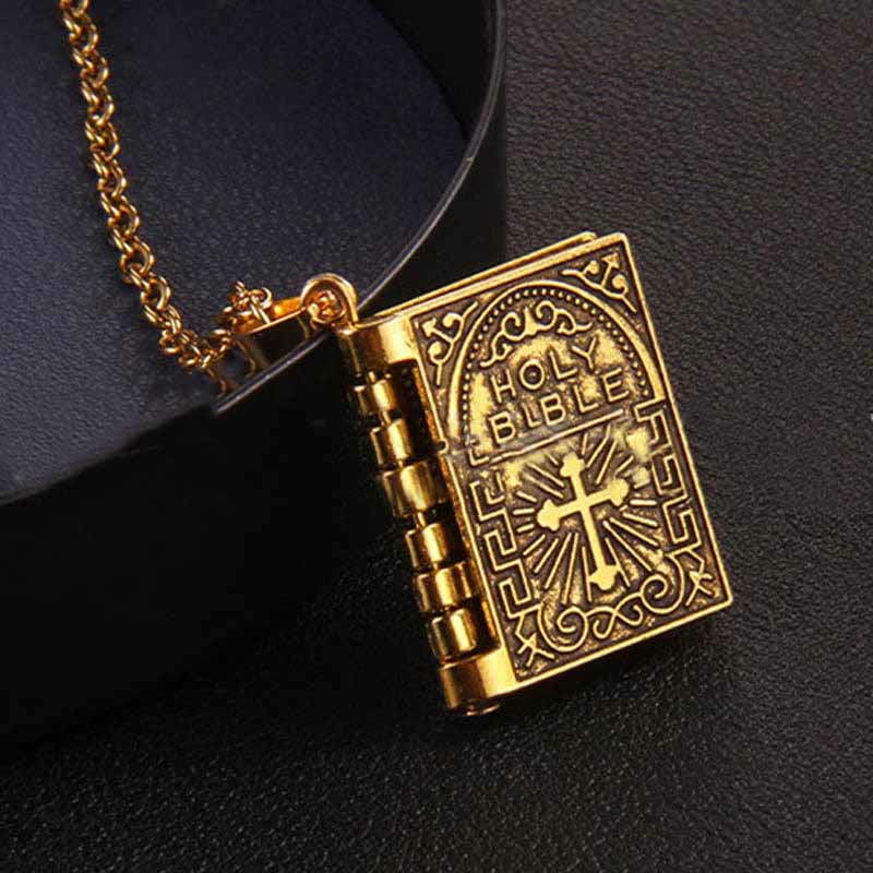 Turnable Cross Holy Bible Pendant Quality Necklace