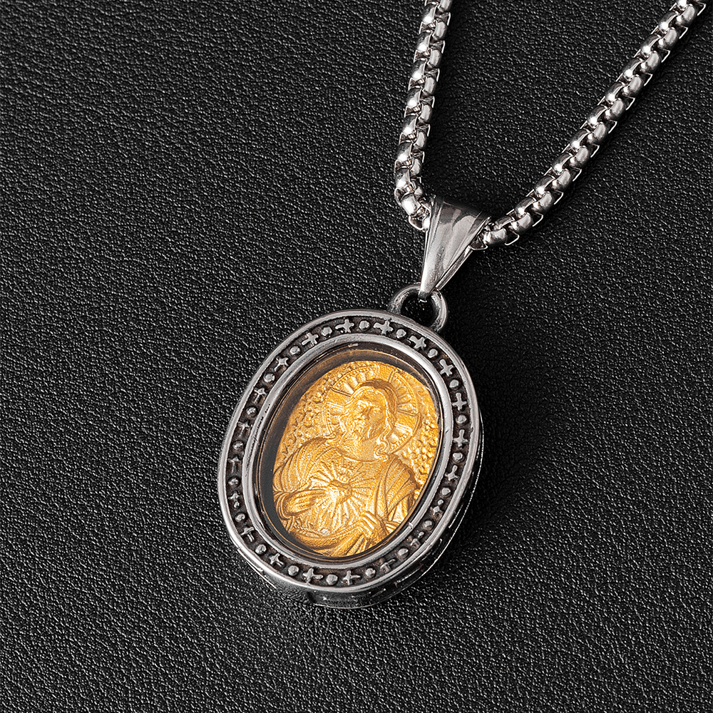 the Golden Christ Saint Medal Pendant Titanium Necklace