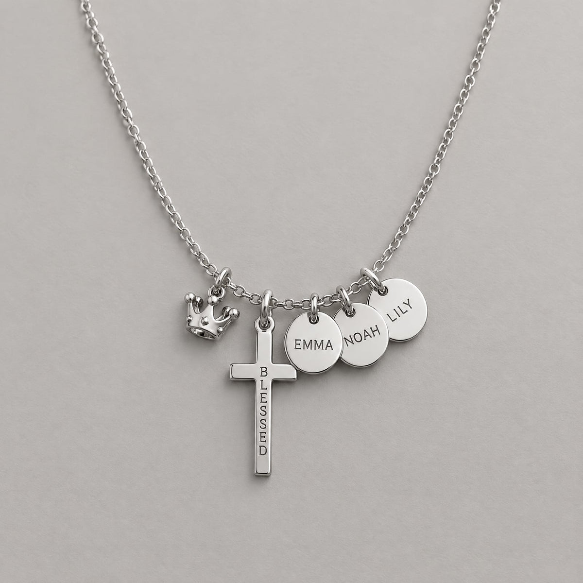 Blessed Nana Cross Name Necklace in silver with three names
