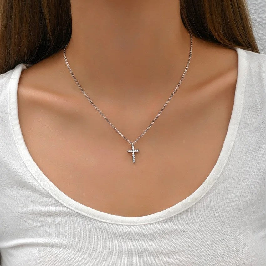 Dainty Crystal Cross Necklace