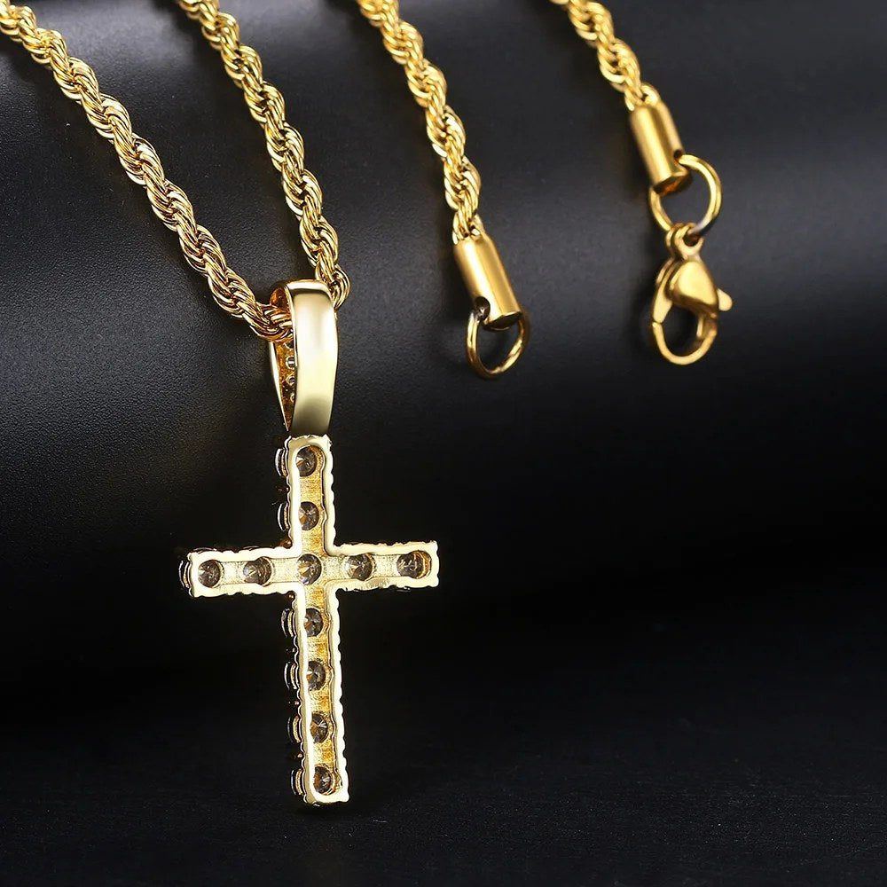 Iced Crystal Cross Rope Chain Necklace