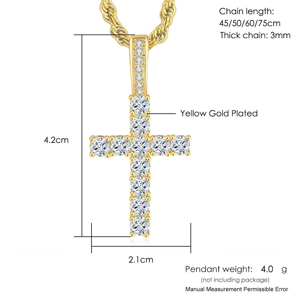 Iced Crystal Cross Rope Chain Necklace