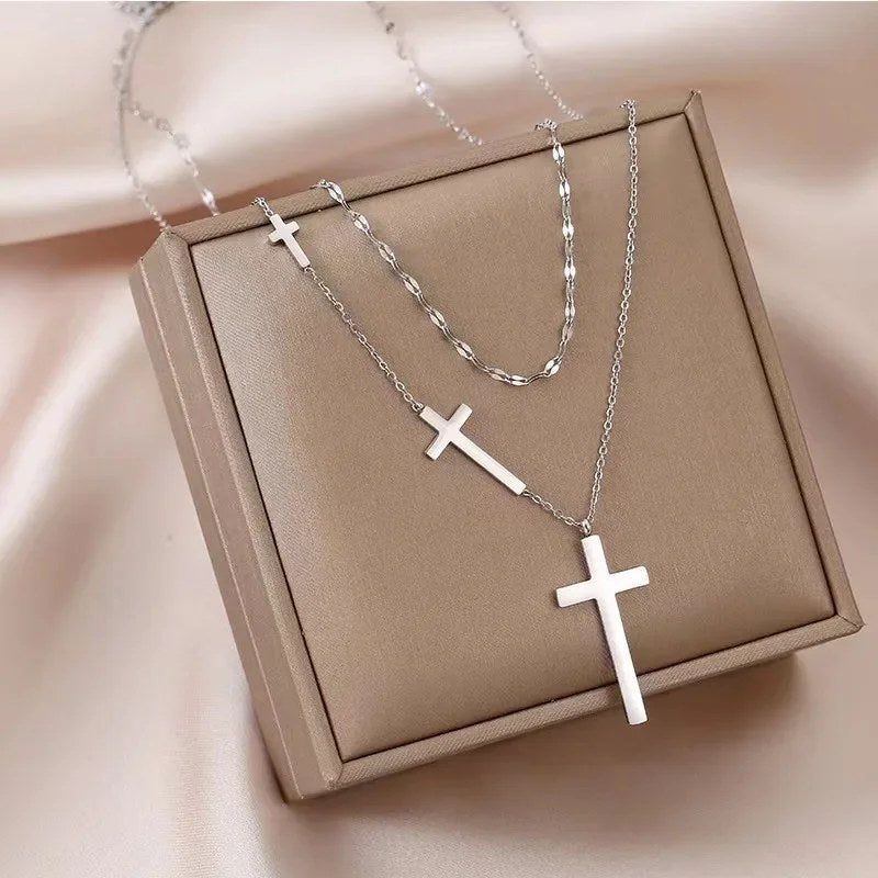 Layered Sideways Cross Necklace