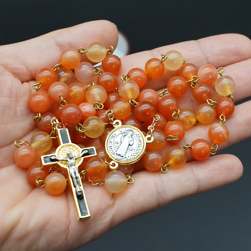 Natural Agate Rosary with St. Benedict & Crucifix