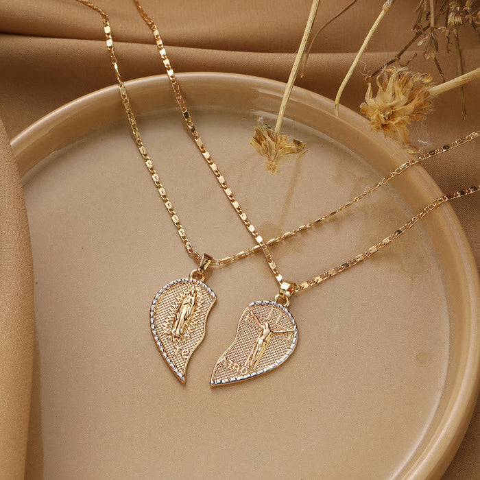 the Our Lady of Guadalupe & Crucifix 2-in-1 Heart Stacking Necklace