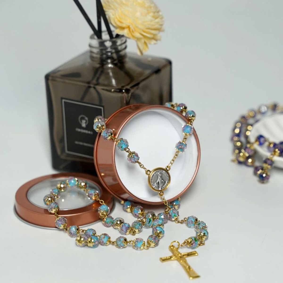 Virgin Mary Glazed Multi-color Crystal Rosary