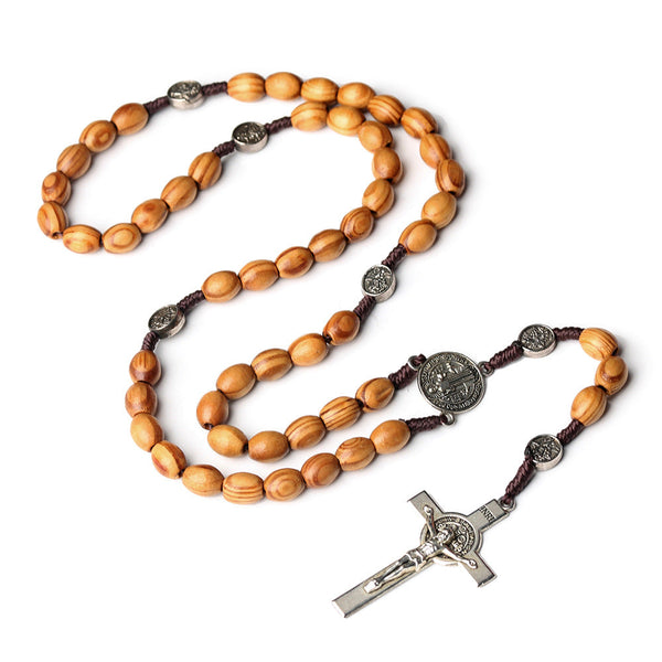 St. Benedict Natural Olive Wood Rosary with Crucifix