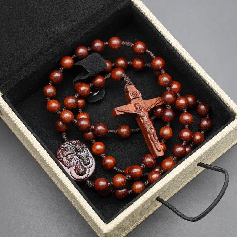 Wood Beads Crucifix Prayer Rosary