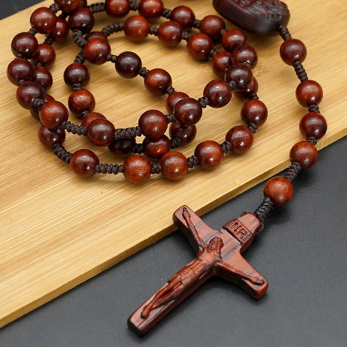 Wood Beads Crucifix Prayer Rosary